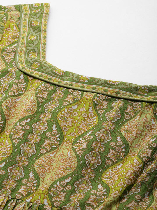 aarke Ritu Kumar Ethnic Motifs Print Puff Sleeves Tiered A-Line Maxi Dress