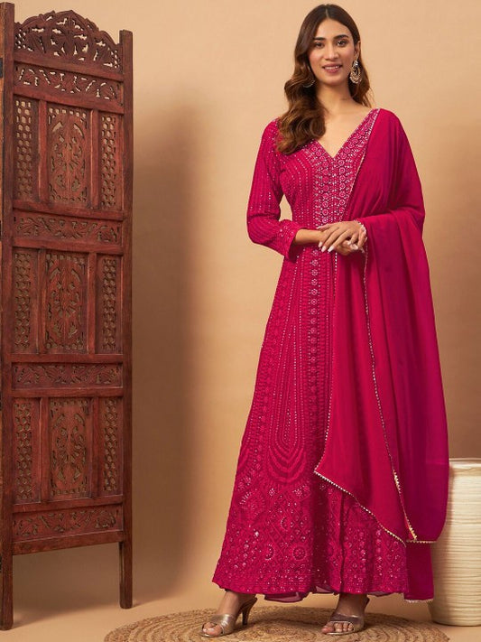Chhabra 555 Ethnic Motifs Embroidered Mirror Work V-Neck Kurta