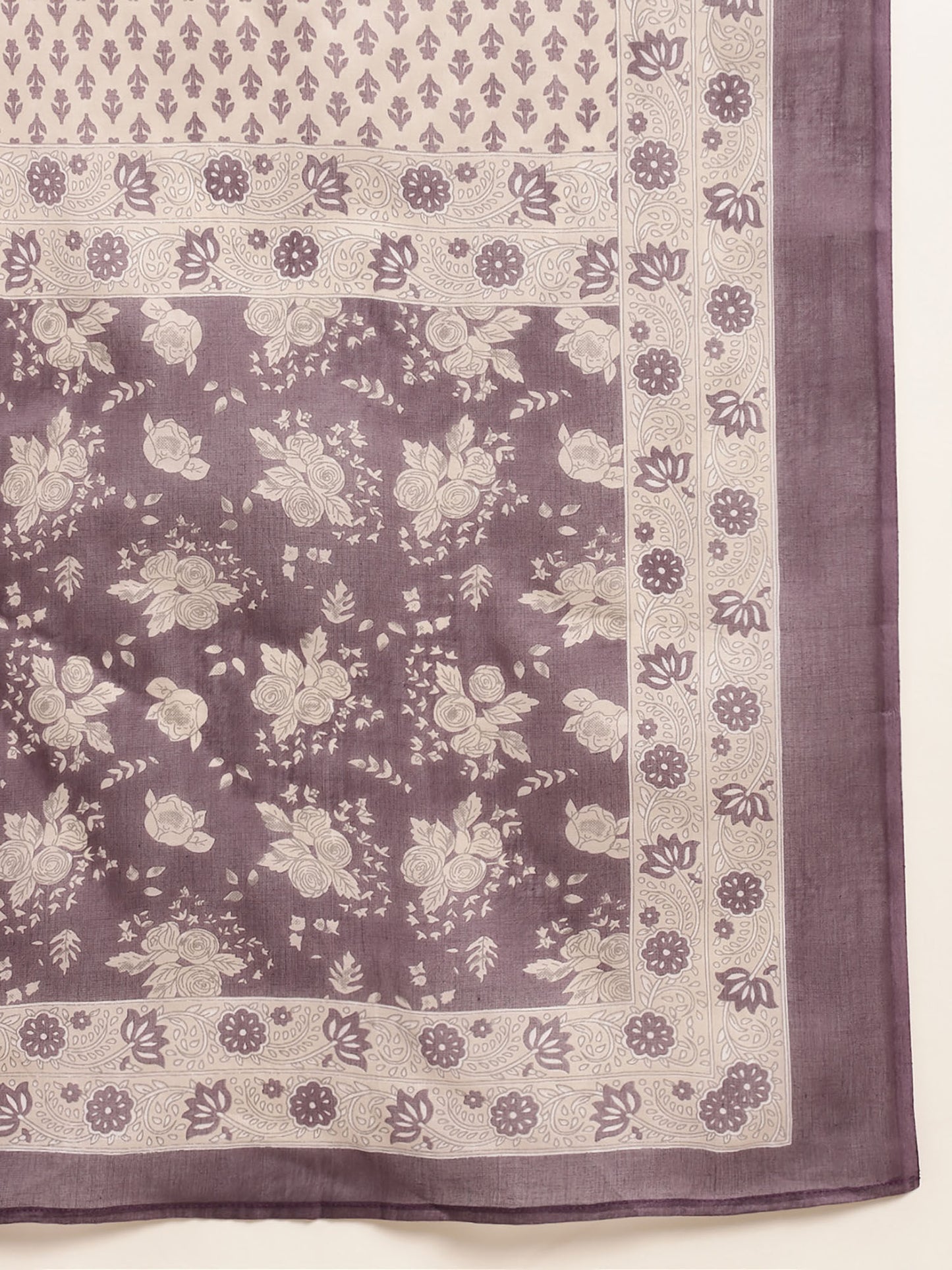 Womens Purple &amp; Off White Printed Kurta with Pant and Dupatta (Set of 3)