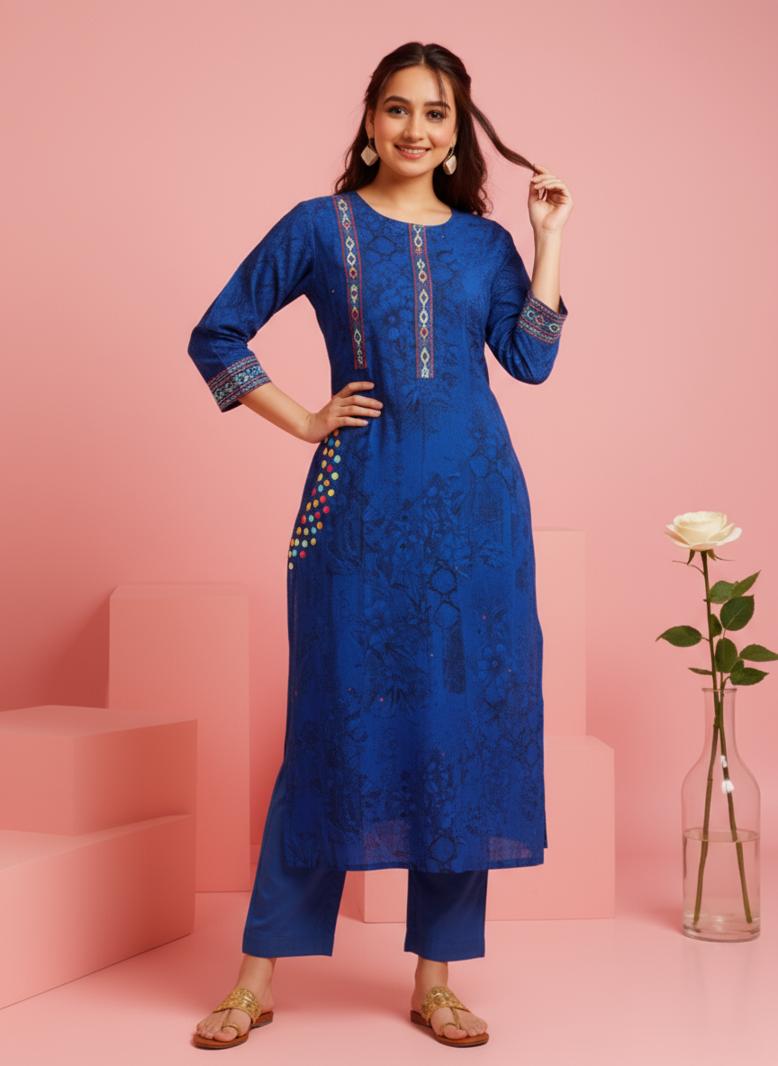 Embroidered Roman silk Flared Kurta