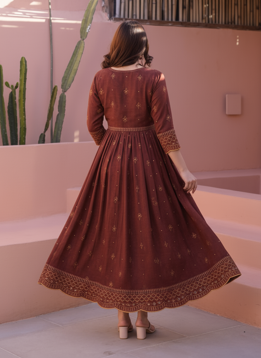 Soft Cotton Ikat A-line Black Kurta