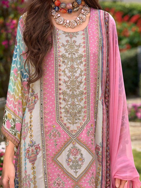 Indo Era Women Floral Printed Regular Mirror Work Liva Kurta with Palazzos & With Dupatta