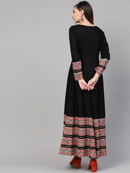 Idalia Women Black & Pink Printed Maxi Dress