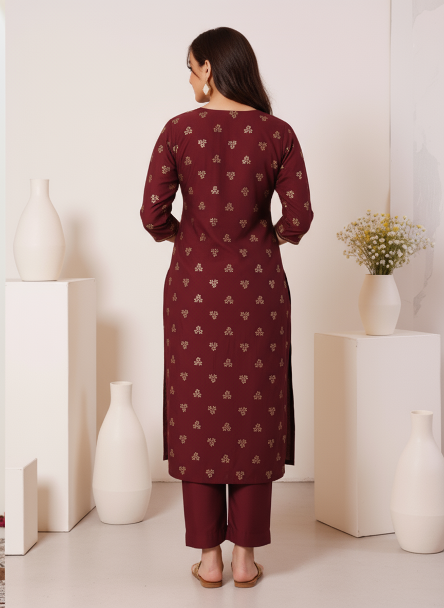 Embroidered Cotton SIlk A-line Kurta