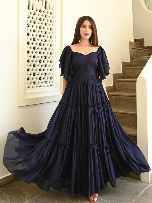 Bunaai Cotton Flared Sleeve Tiered Maxi Gowm