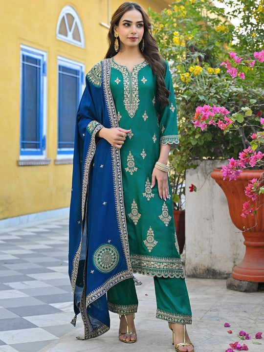 House of Pataudi Embroidered Zari Straight Kurta