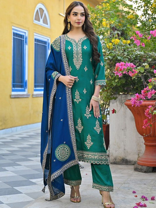 House of Pataudi Embroidered Zari Straight Kurta