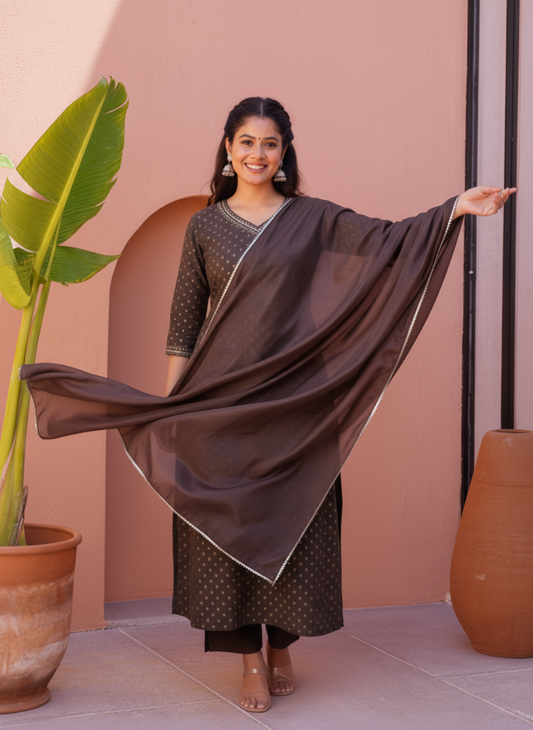 Embroidered Roman silk Gold foil Anarkali Grey Kurta