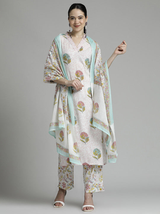Jaipur Kurti Floral Printed Cotton Suit Set