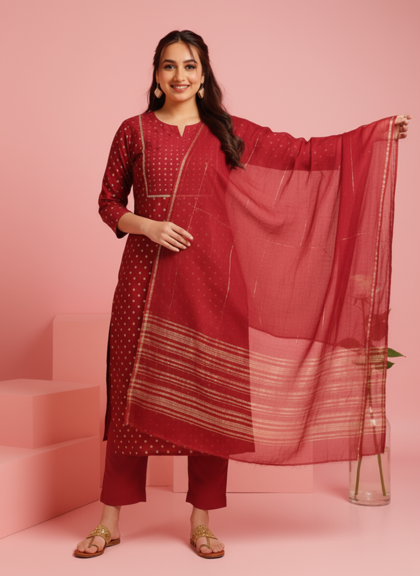 Embroidered Cotton SIlk A-line Kurta