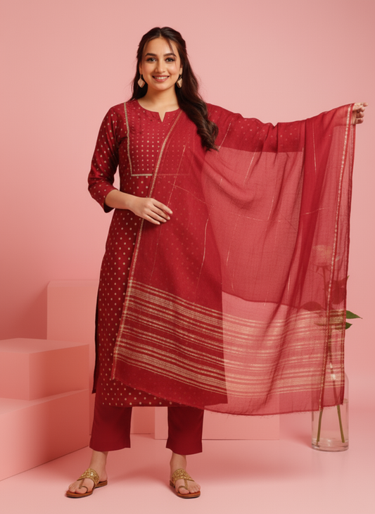Embroidered Cotton SIlk A-line Kurta