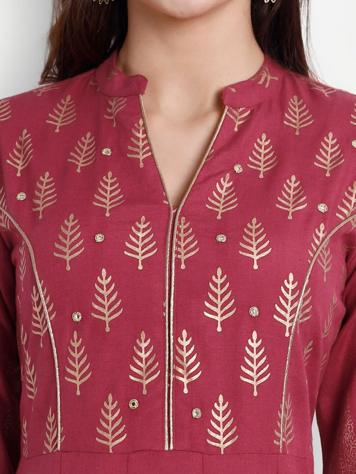 Women Rayon Flex Printed Long Dress Maroon