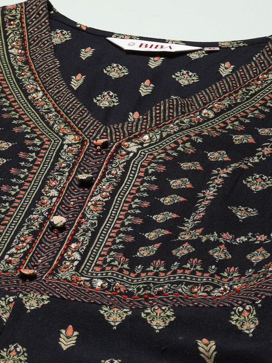 Biba Ethnic Motifs Printed V-Neck Sequinned A-Line Maxi Ethnic Dress