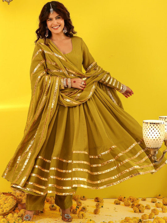 ASHEERA Women Pleated Gotta Patti Kurta & Palazzos & With Dupatta