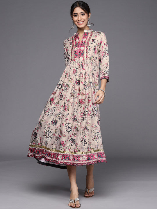 Biba Multicoloured Floral Midi Fit & Flare Dress