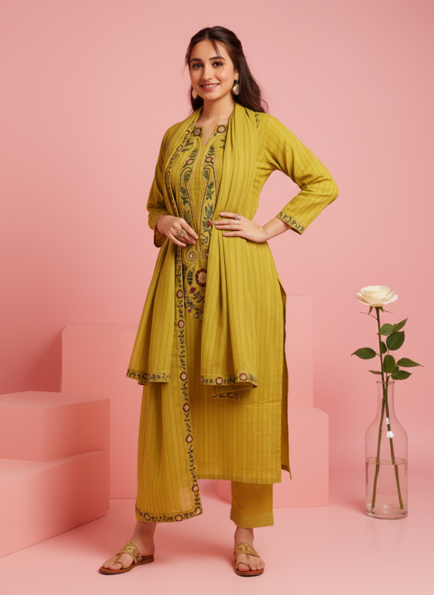 Embroidered Roman silk Flared Kurta