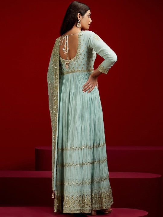 Floral Yoke Design Empire Sequinned Kurta