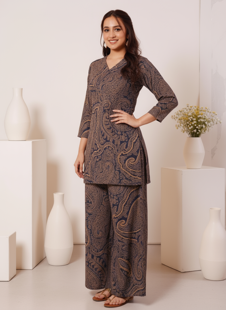 Viscose Floral Straight Black Kurta