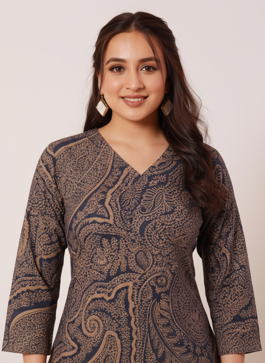 Viscose Floral Straight Black Kurta