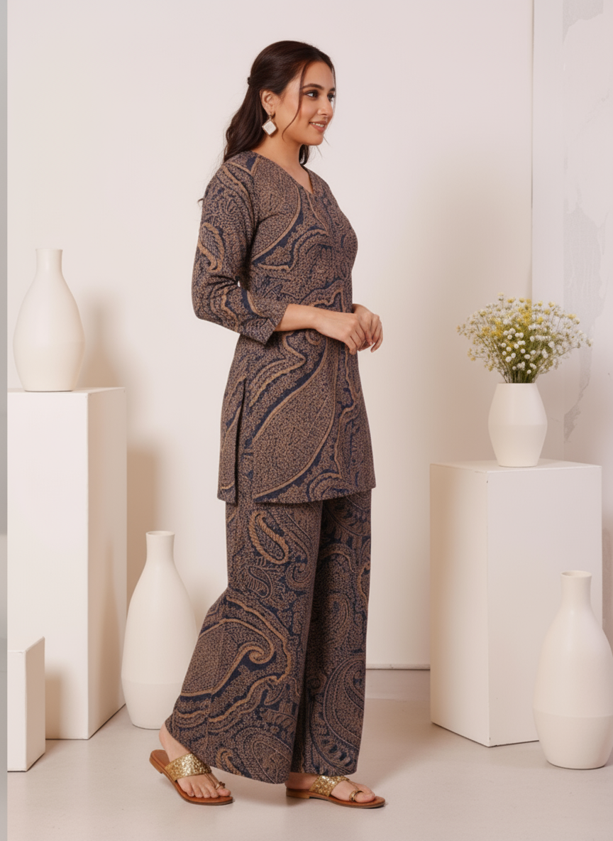 Viscose Floral Straight Black Kurta