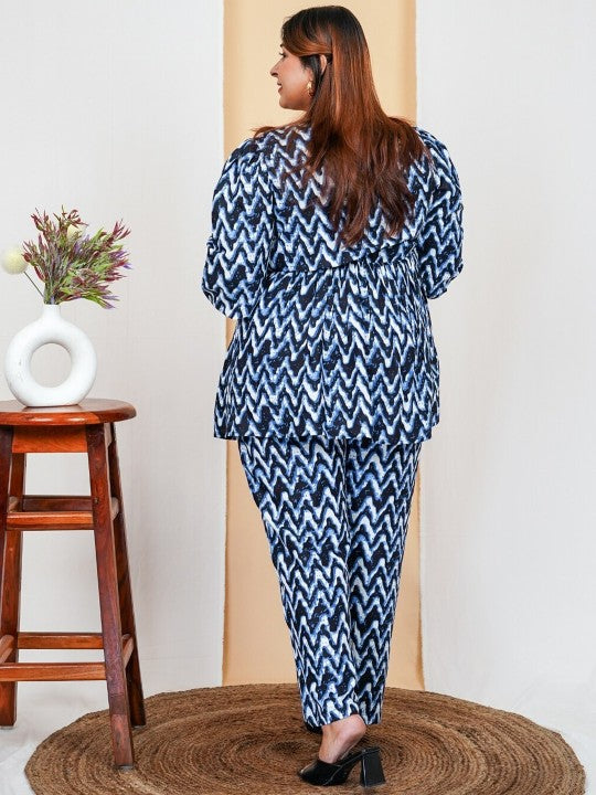 Vibes by Deebaco  Plus Size Printed Pure Cotton V-Neck Tunic & Trousers Ethnic Co-Ords
