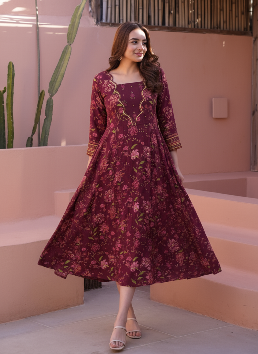 Soft Cotton Ikat Flared Red Dress