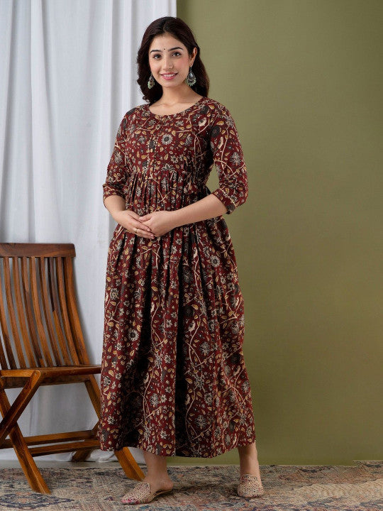 FASHION SWAG Floral Printed Cotton Maternity Fit & Flare Dress