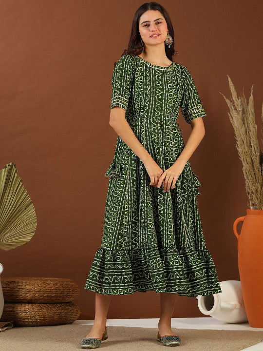 Inddus Women Bandhini Printed Gotta Detailed Ethnic Dress
