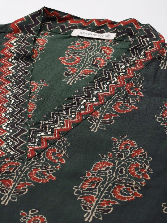 Floral Printed Pure Cotton Kurta with Palazzos & Dupatta