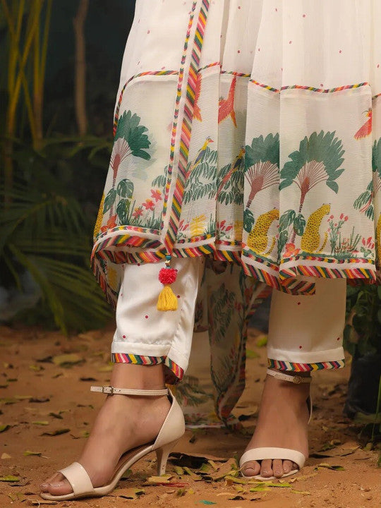Baise Gaba Women Off White Floral Printed Kurta with Trousers & Dupatta