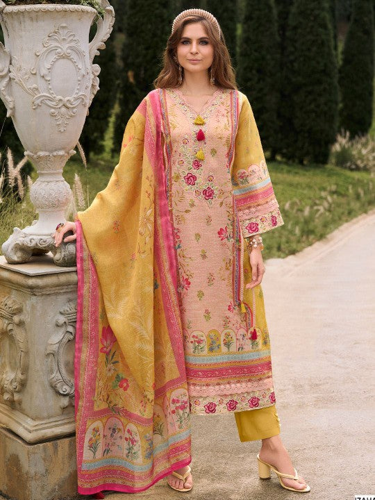 Indo Era Women Embroidered Thread Work Linen Kurta with Trousers & With Dupatta