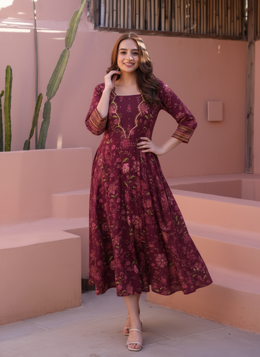 Soft Cotton Ikat Flared Red Dress