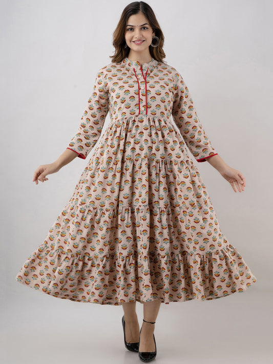 BAESD Ethnic Motifs Printed A-Line Midi Ethnic Dress