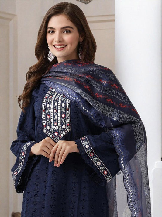 Ishin Floral Embroidered Pure Cotton Straight Kurta