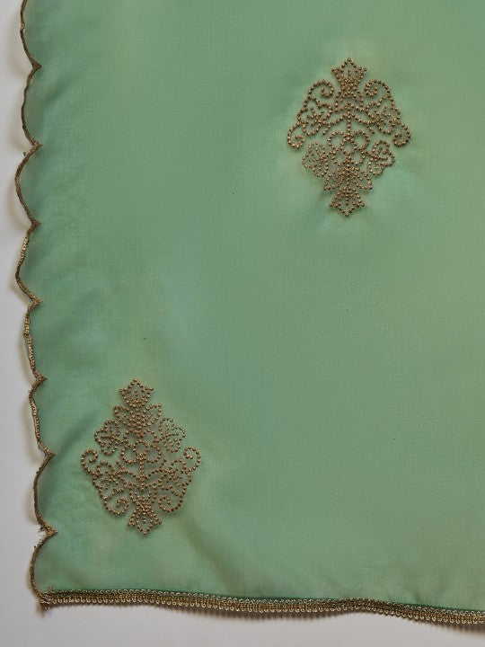 AHIKA Green Floral Embroidered V-Neck Kurta