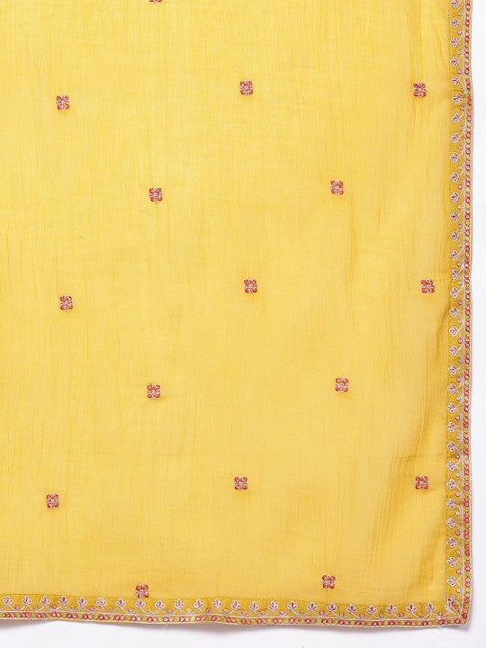 Varanga Floral Embroidered Panelled Thread Work Pure Cotton Kurta With Trousers & Dupatta