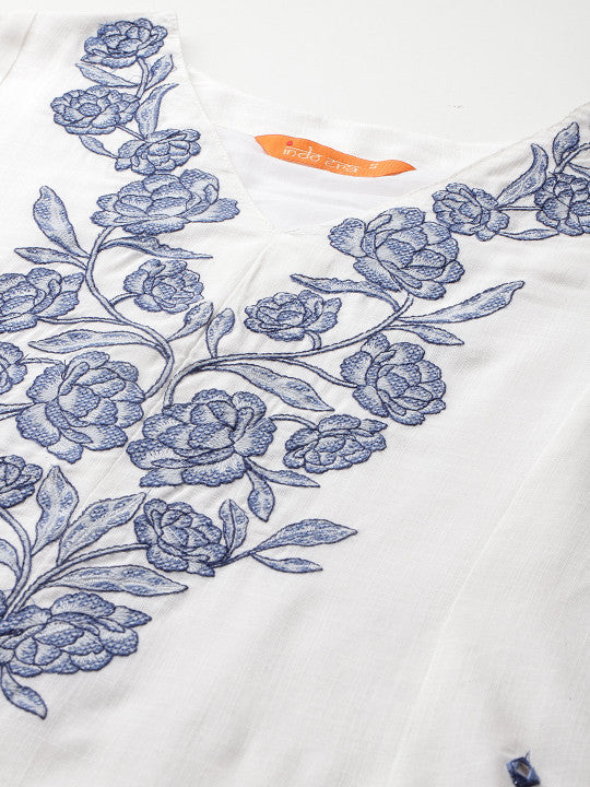 Indo Era Floral Embroidered Thread Work Pure Cotton Kurta with Trousers & With Dupatta
