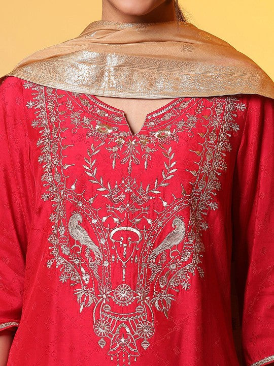 AURELIA Women Floral Embroidered Regular Kurta with Palazzos & With Dupatta