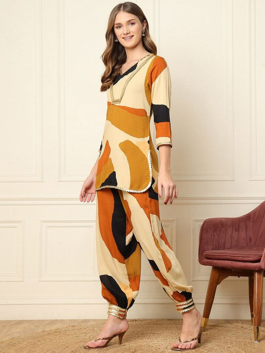 DEEBACO Abstract Printed Tunic With Salwar