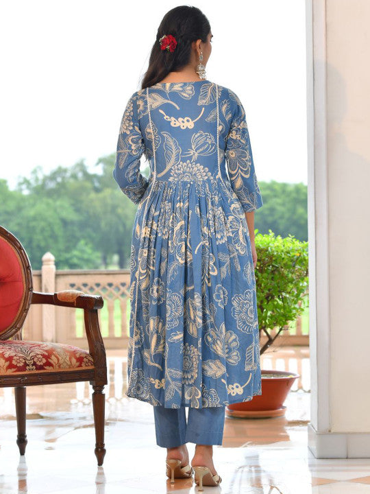 VAASVA JAIPUR Women Floral Printed Anarkali Kurta with Trousers & Dupatta
