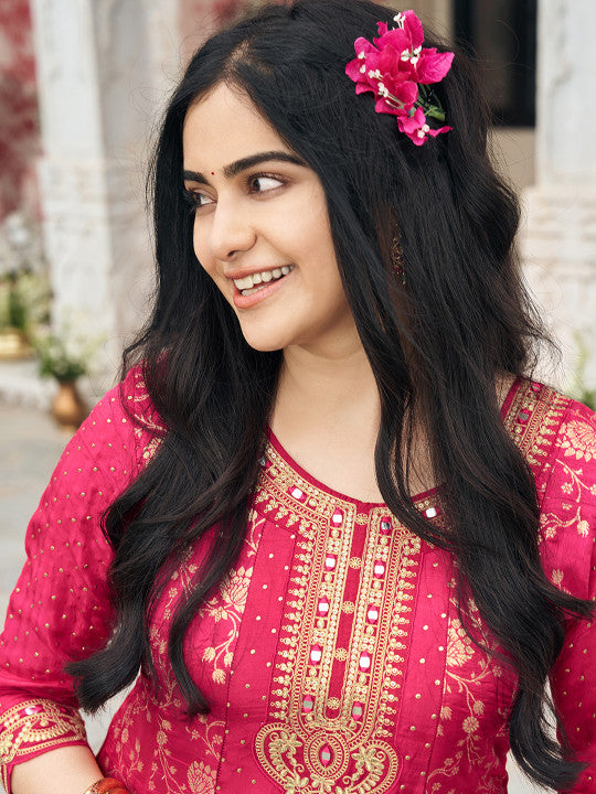 CHHAAP Mirror Work Sequinned Embroidered Kurta & Trousers With Dupatta