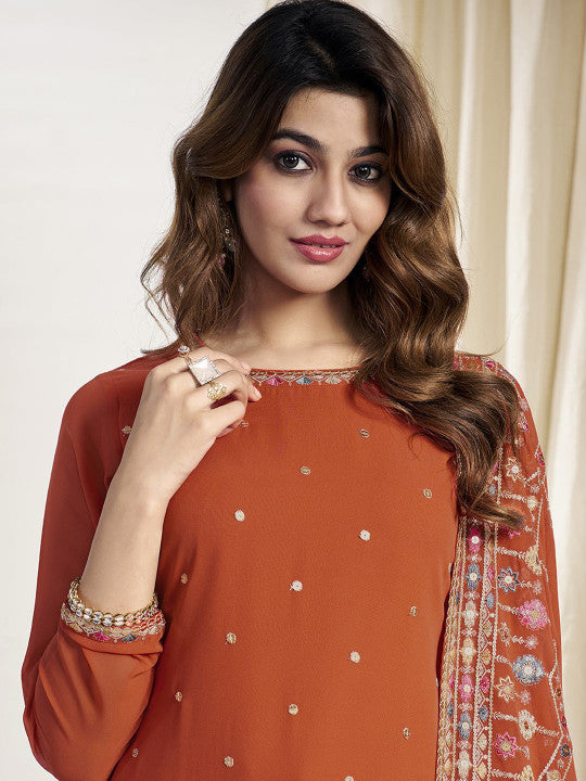 Inddus Ethnic Motifs Embroidered Regular Sequinned Kurta With Trouser With Dupatta