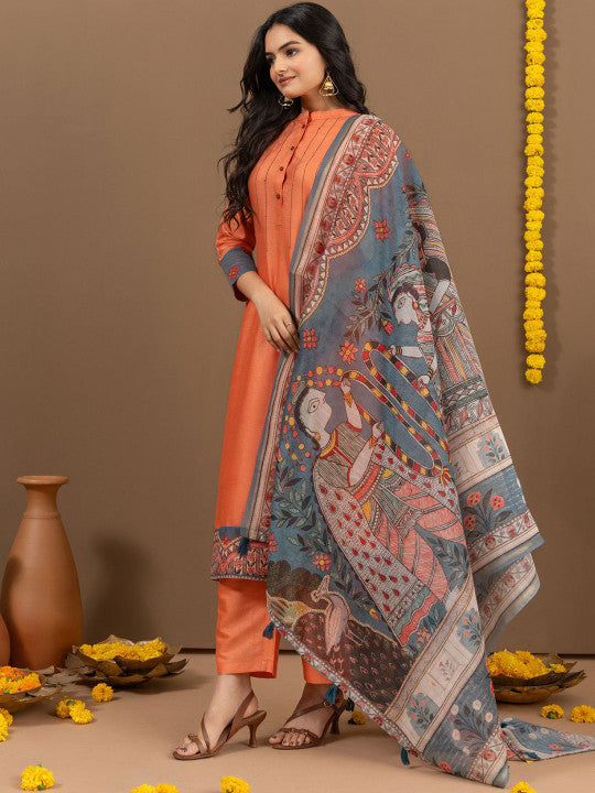 Ekana Women Regular Beads and Stones Kurta with Trousers & With Dupatta