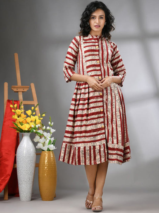 Charukriti Striped Fit & Flare Ethnic Midi Dresses