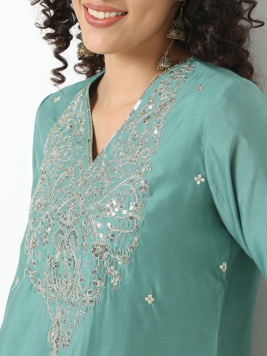 Ethnicity Ethnic Motifs Embroidered Sequinned Straight Kurta With Trousers & Dupatta