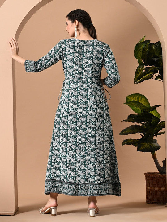 Floral Printed Round Neck A-Line Ethnic Dress