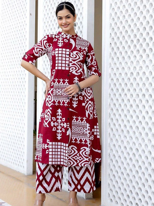 clothonus Printed Cotton Kurta & Palazzo Co-ord Set