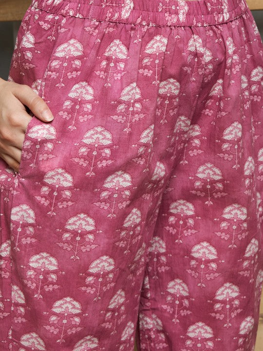 Floral Printed Sequinned Pure Cotton A-Line Kurta & Trouser With Dupatta