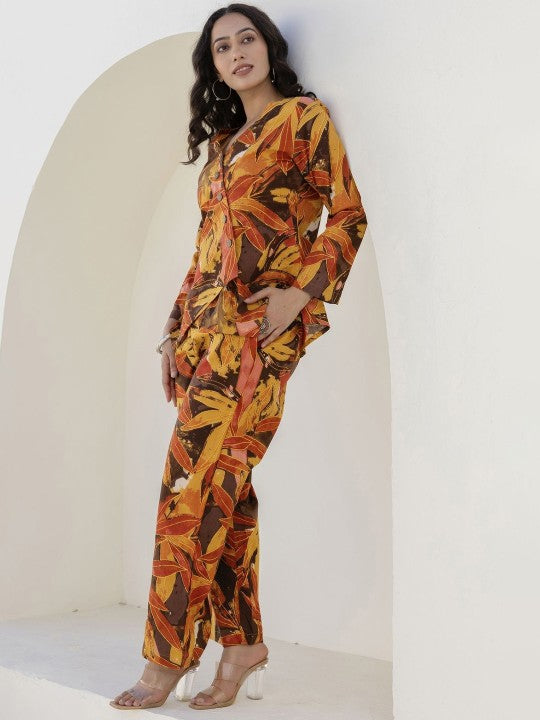 Printed Pure Cotton Top With Trouser Co-Ords