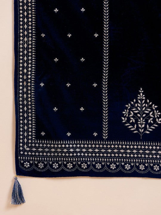 House of Pataudi Embroidered Velvet Straight Kurta